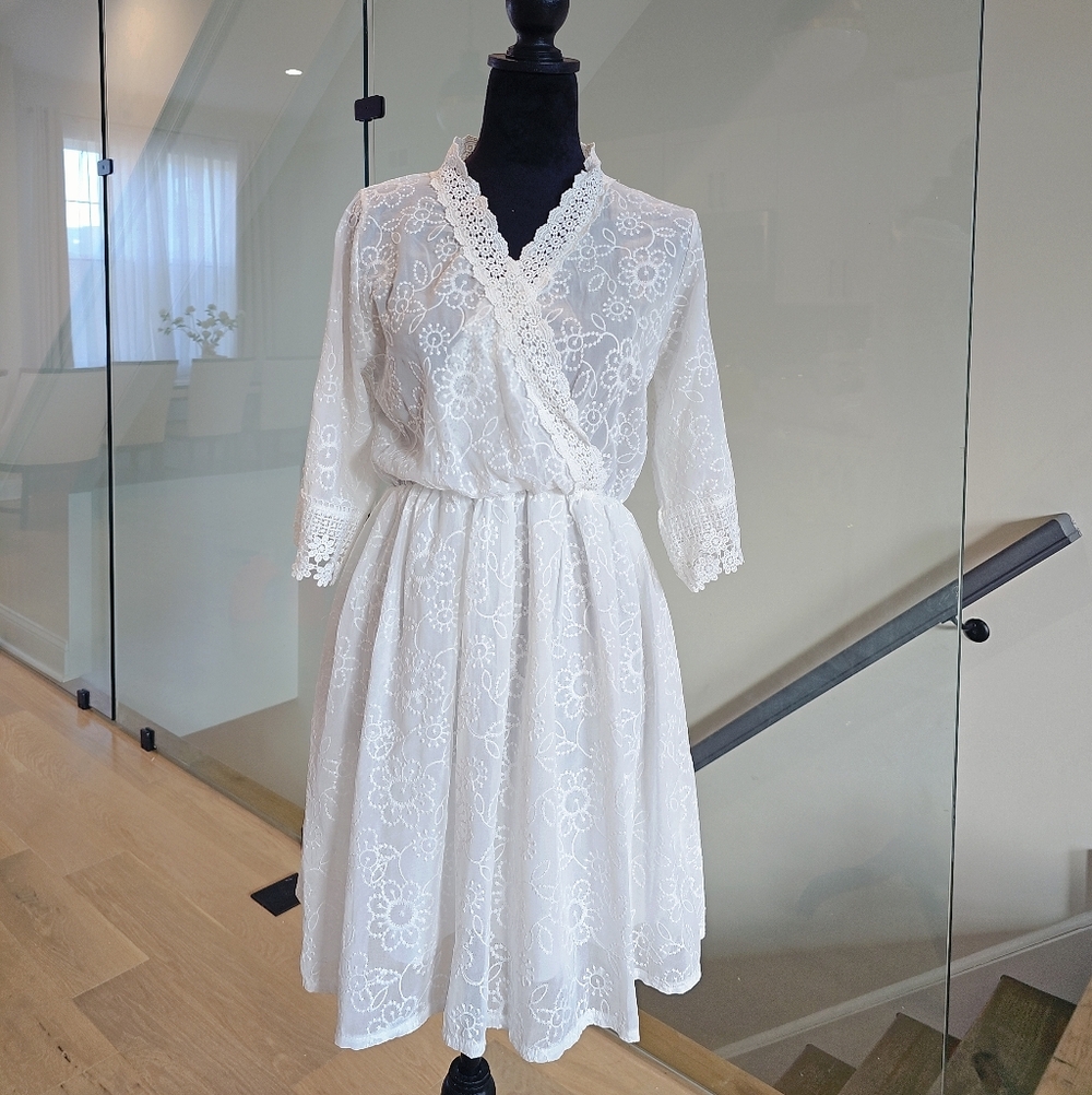 White Lace Wrap-Front Dress